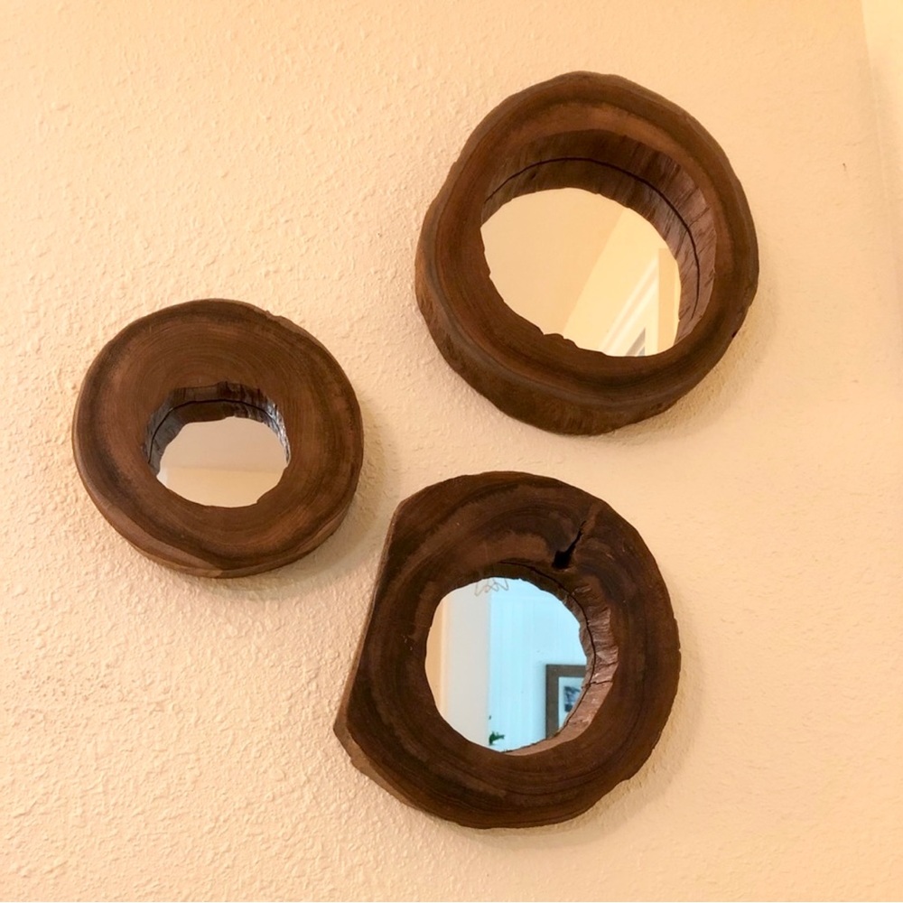 Set of 3 teakwood mirrors